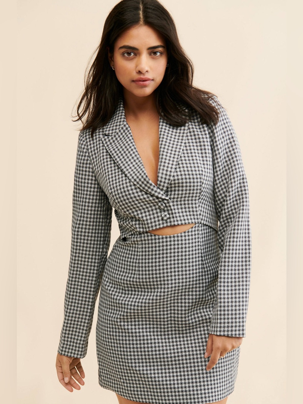 MinkPink Gingham Coat-Style Dress, Peek-a-Boo Front Opening, Size S